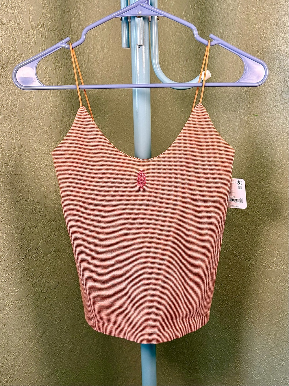 Free People Skinny Strap Logo Tank Striped Pink Combo. NWT M/L